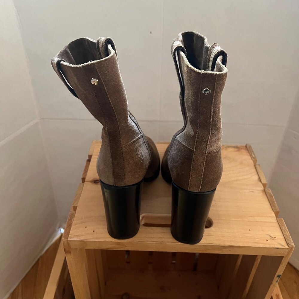 Kate Spade New York Size 9 Tobacco Brown Baise Suede Pull On Heeled Ankle Boots - Picture 6 of 16